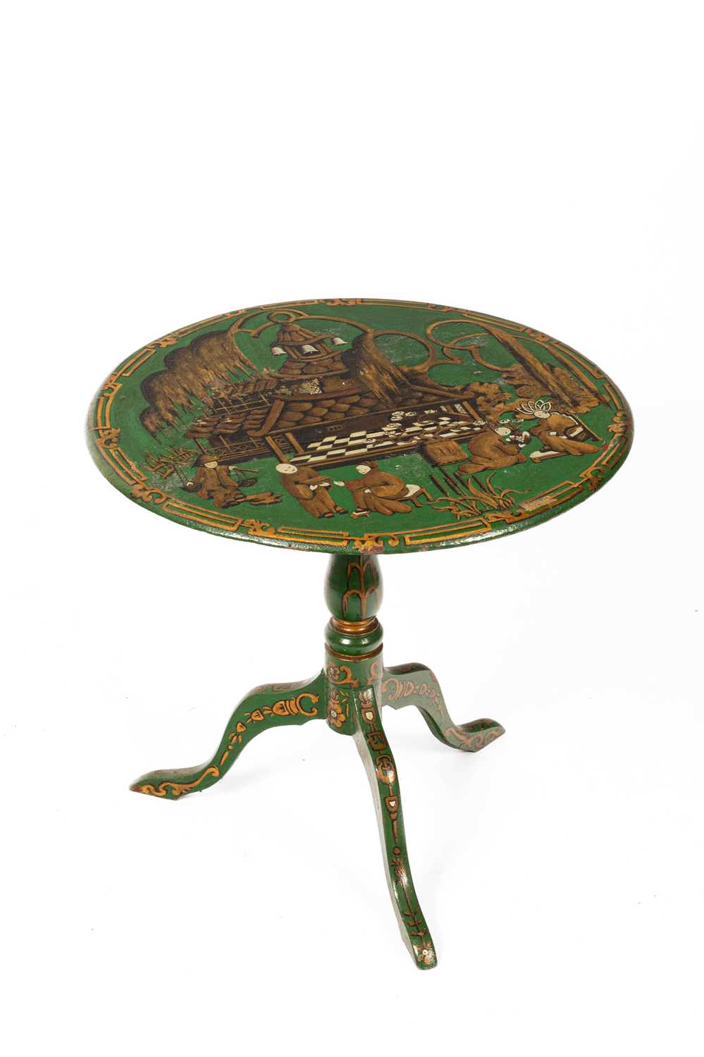 A green painted Chinoiserie tripod table