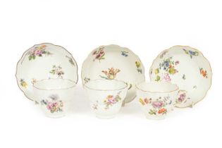 Two Meissen ogee bowls and a saucer