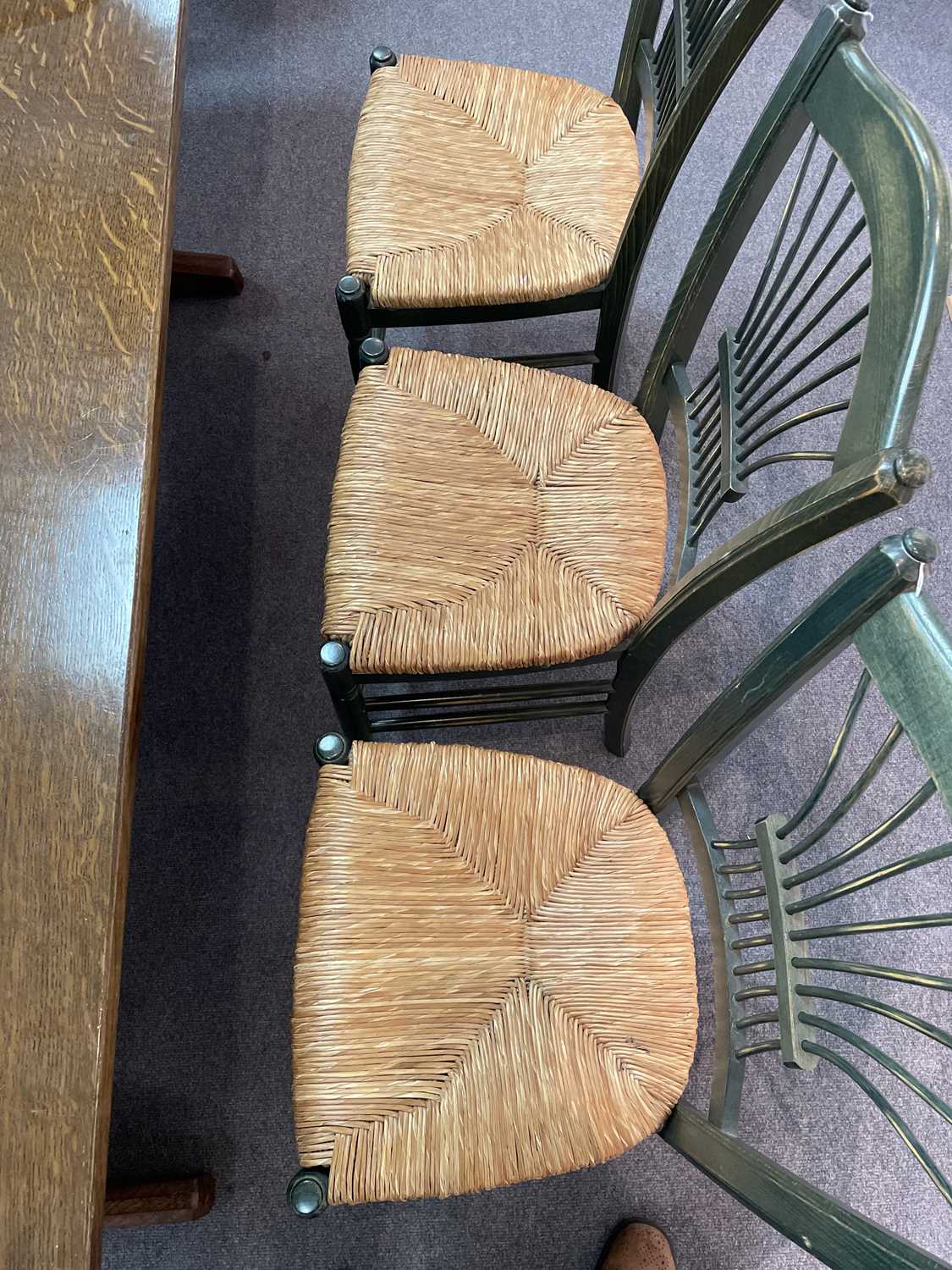 A set of three green stained kitchen chairs - Image 5 of 5