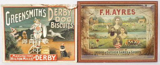 A cardboard Greensmith's Derby Day biscuit advertising sign