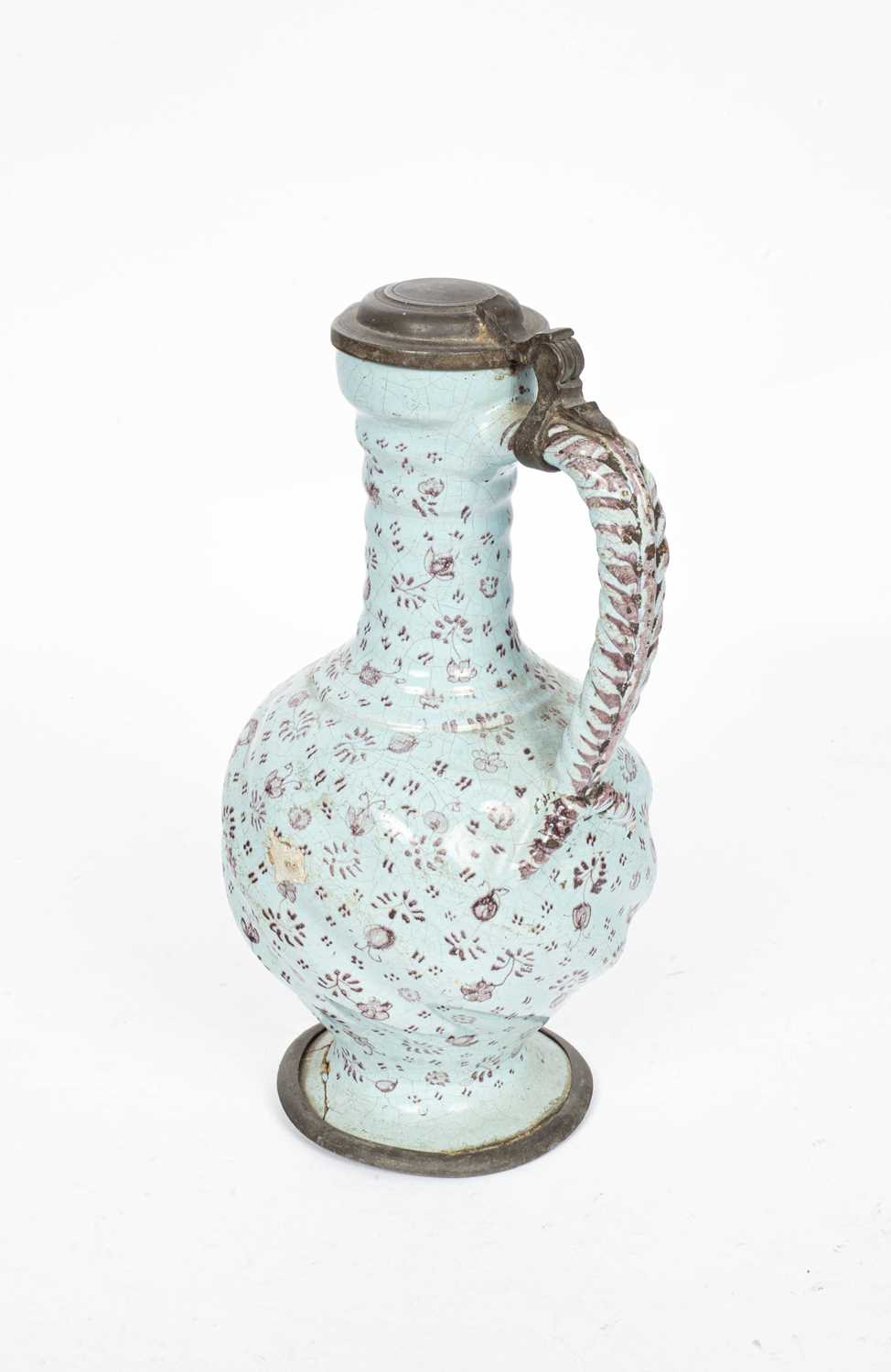 A German faience pewter-mounted jug - Image 2 of 4