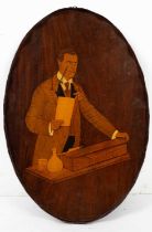 A George III style mahogany tray inlaid with a portrait of Joseph Chamberlain