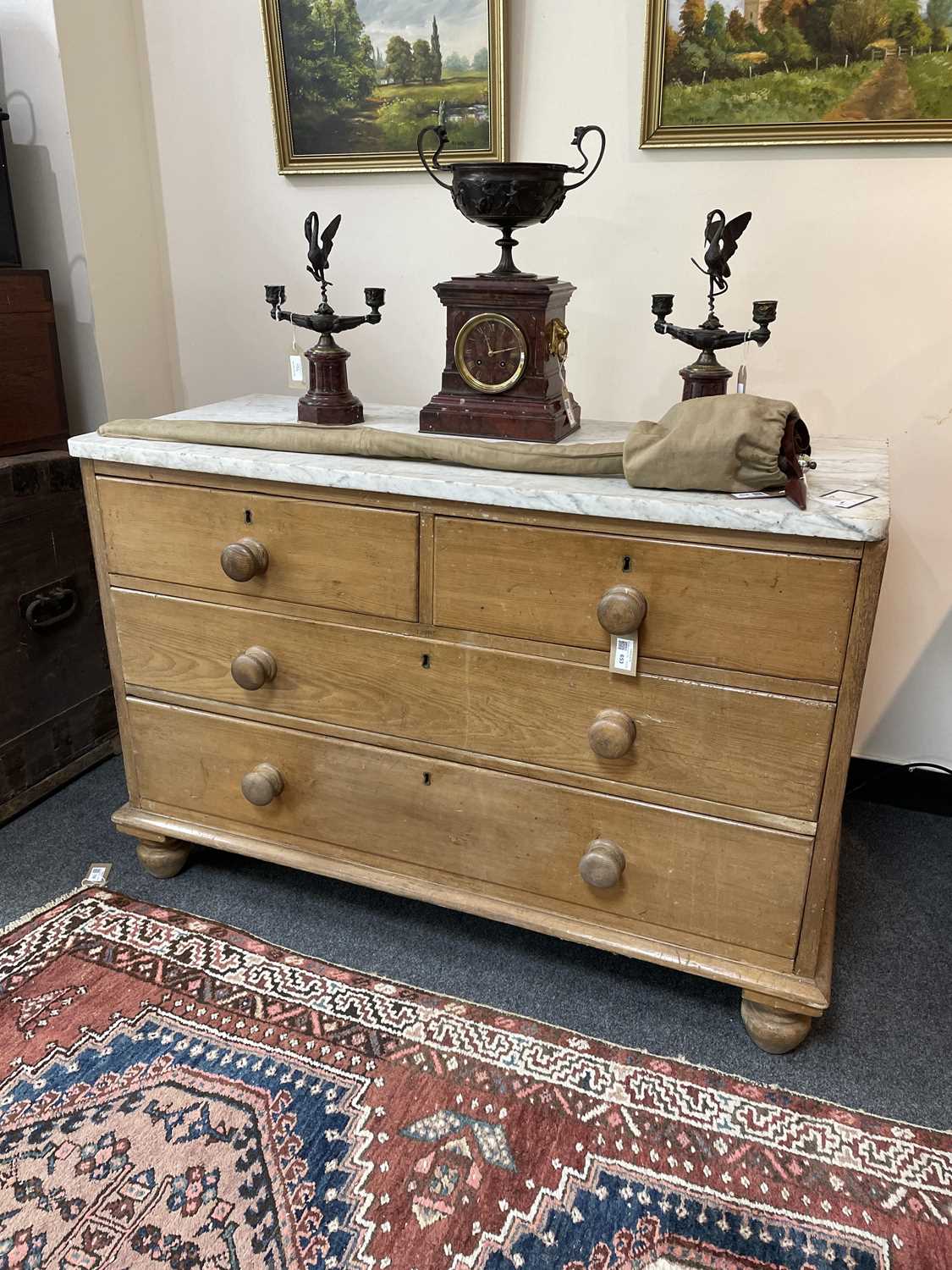 A pair of Victorian pine marble top chests - Image 2 of 10