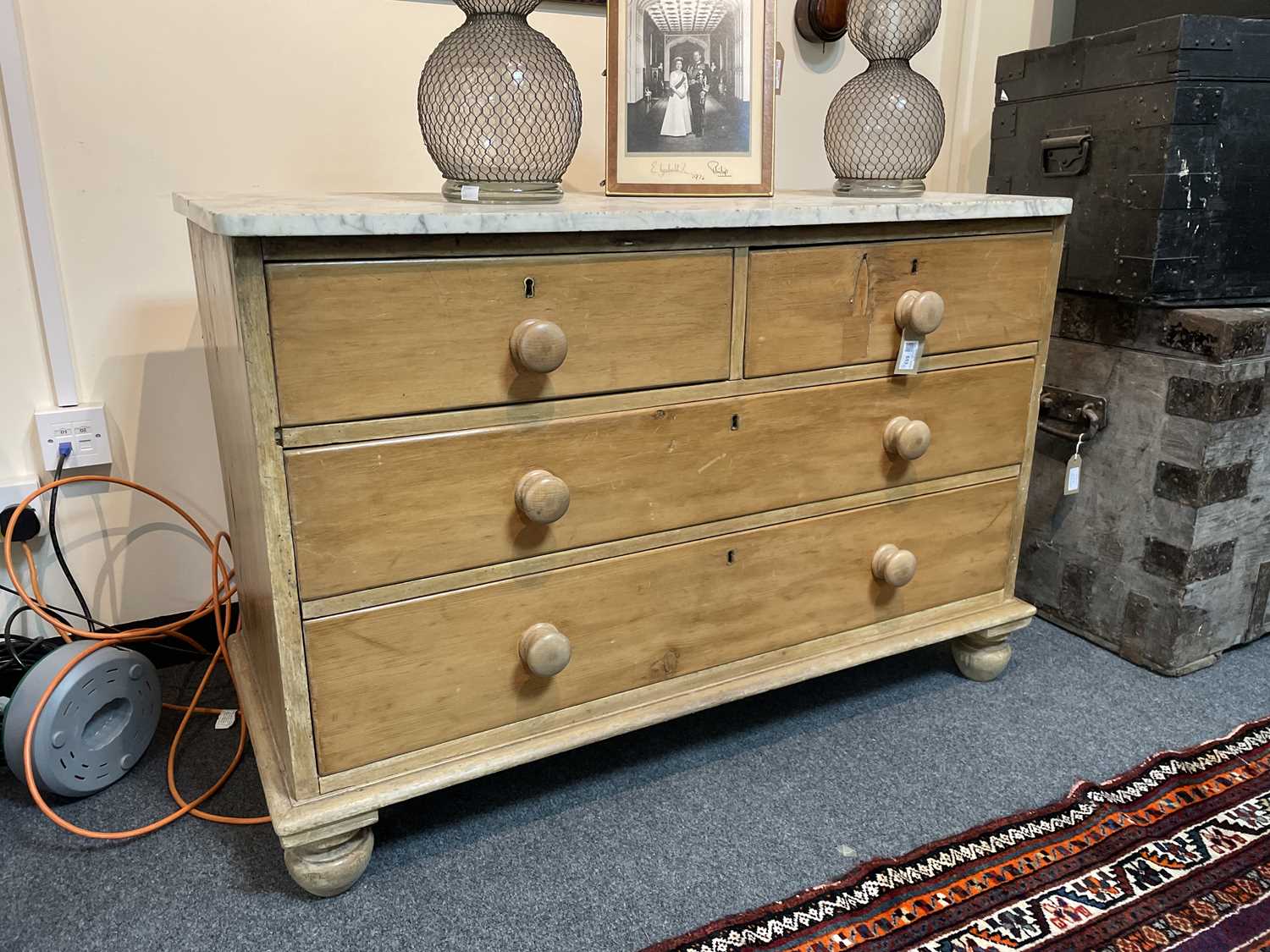 A pair of Victorian pine marble top chests - Image 6 of 10