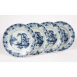 Four English delftware blue and white plates