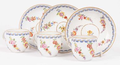 Three Meissen cups and saucers