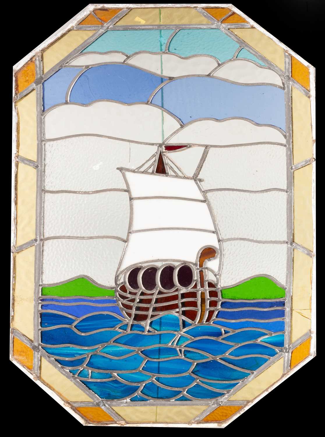 A leaded stained glass panel