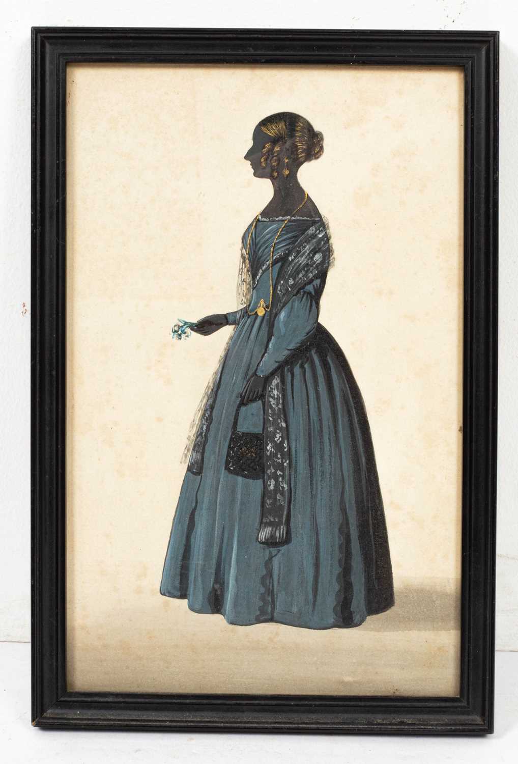 A Victorian silhouette depicting a lady in a dark blue dress - Image 3 of 3