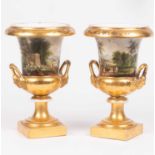 A pair of Paris porcelain campana-shaped vases