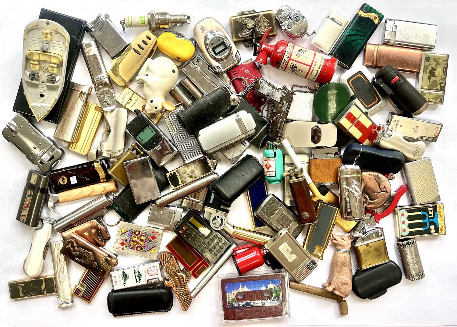 A collection of novelty gas lighters