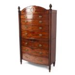 A Regency mahogany bowfront secretaire chest on chest
