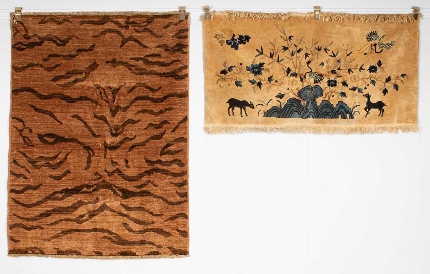 A tiger print rug and a Chinese Pictorial rug