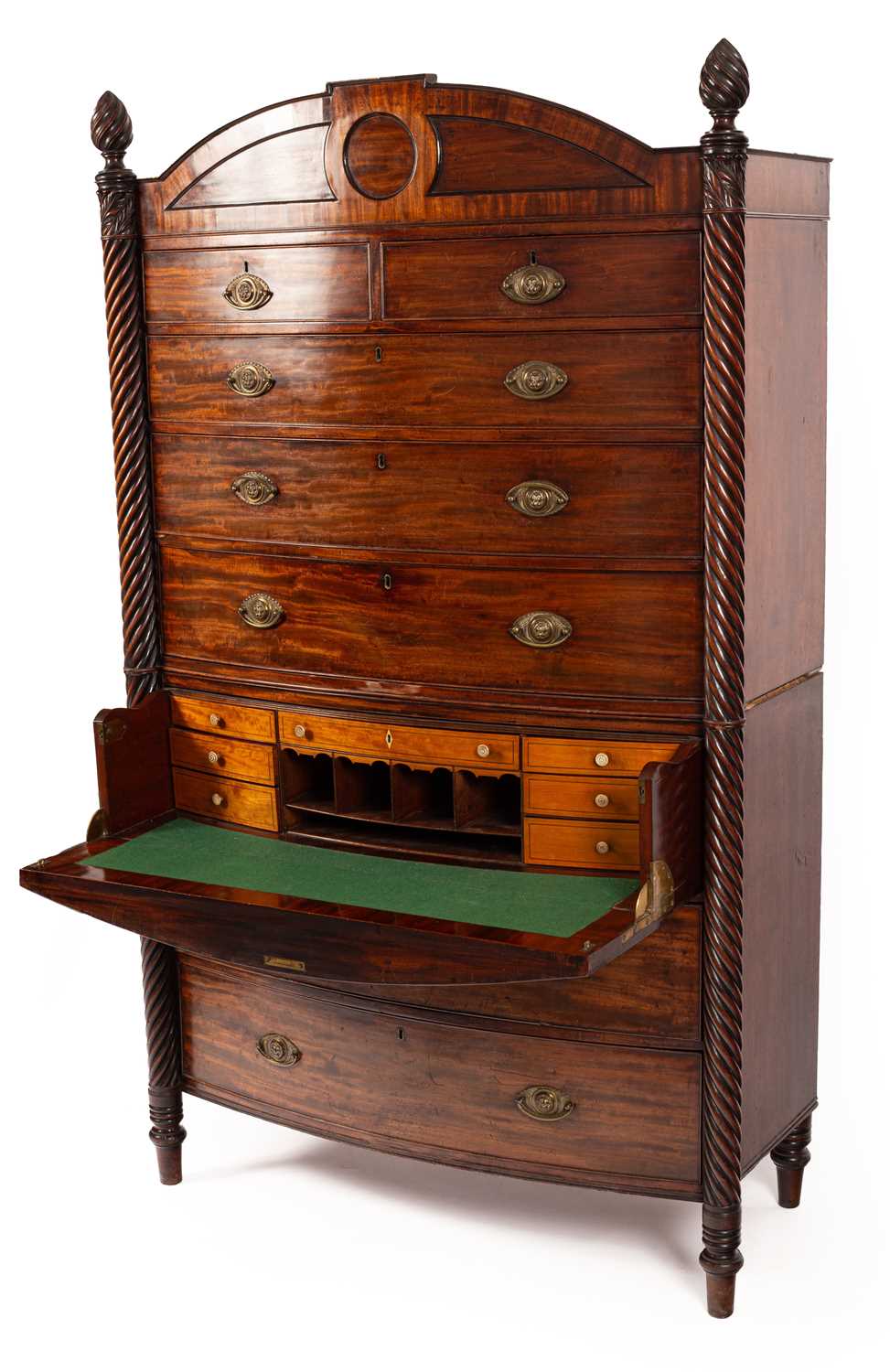 A Regency mahogany bowfront secretaire chest on chest - Image 2 of 3
