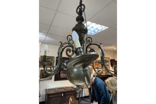 A Dutch brass six-branch chandelier - Image 2 of 4