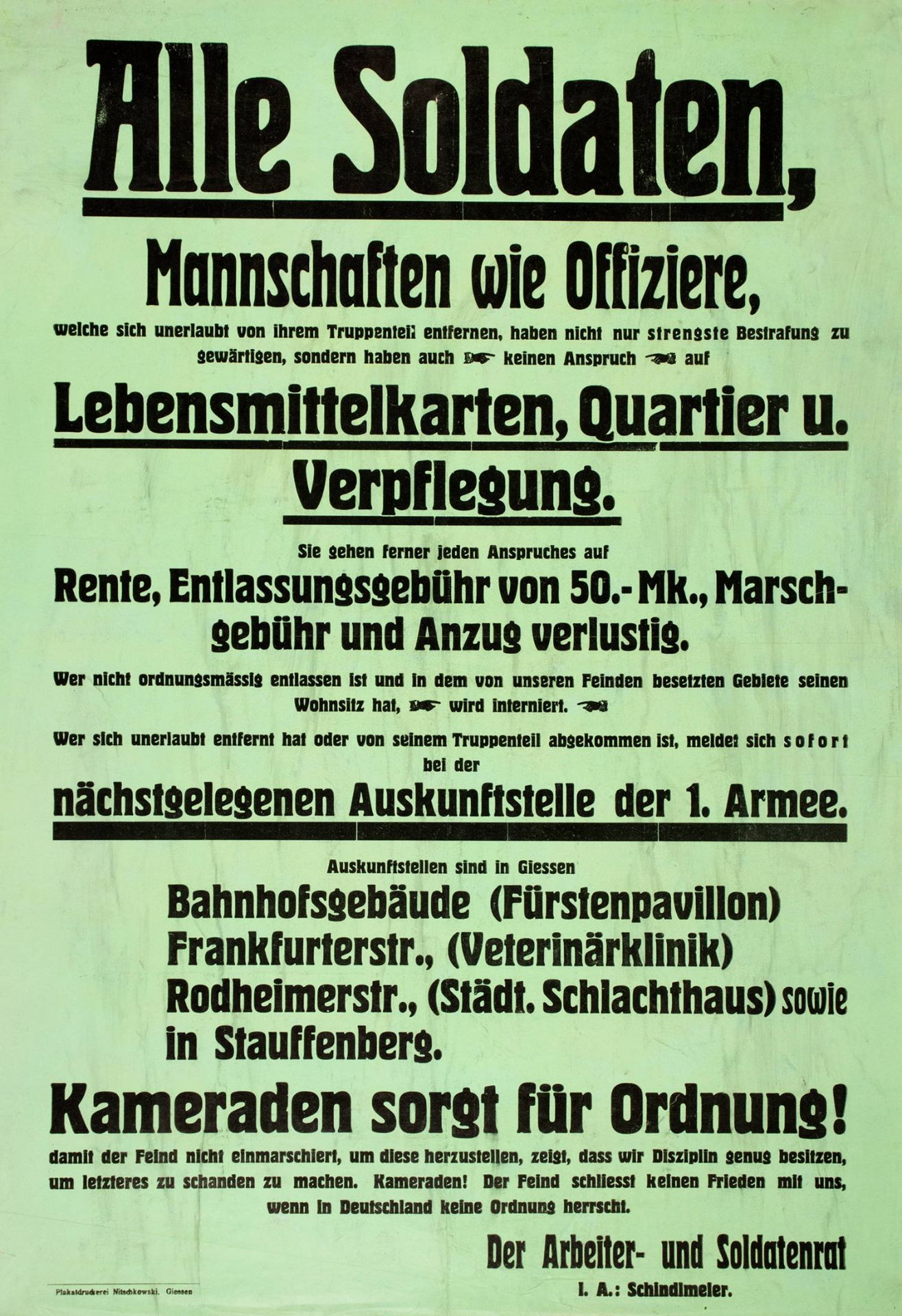 Plakate - Novemberrevolution. - Drei Plakate des Arbeiter- und Soldatenrates Gießen. - Image 3 of 3