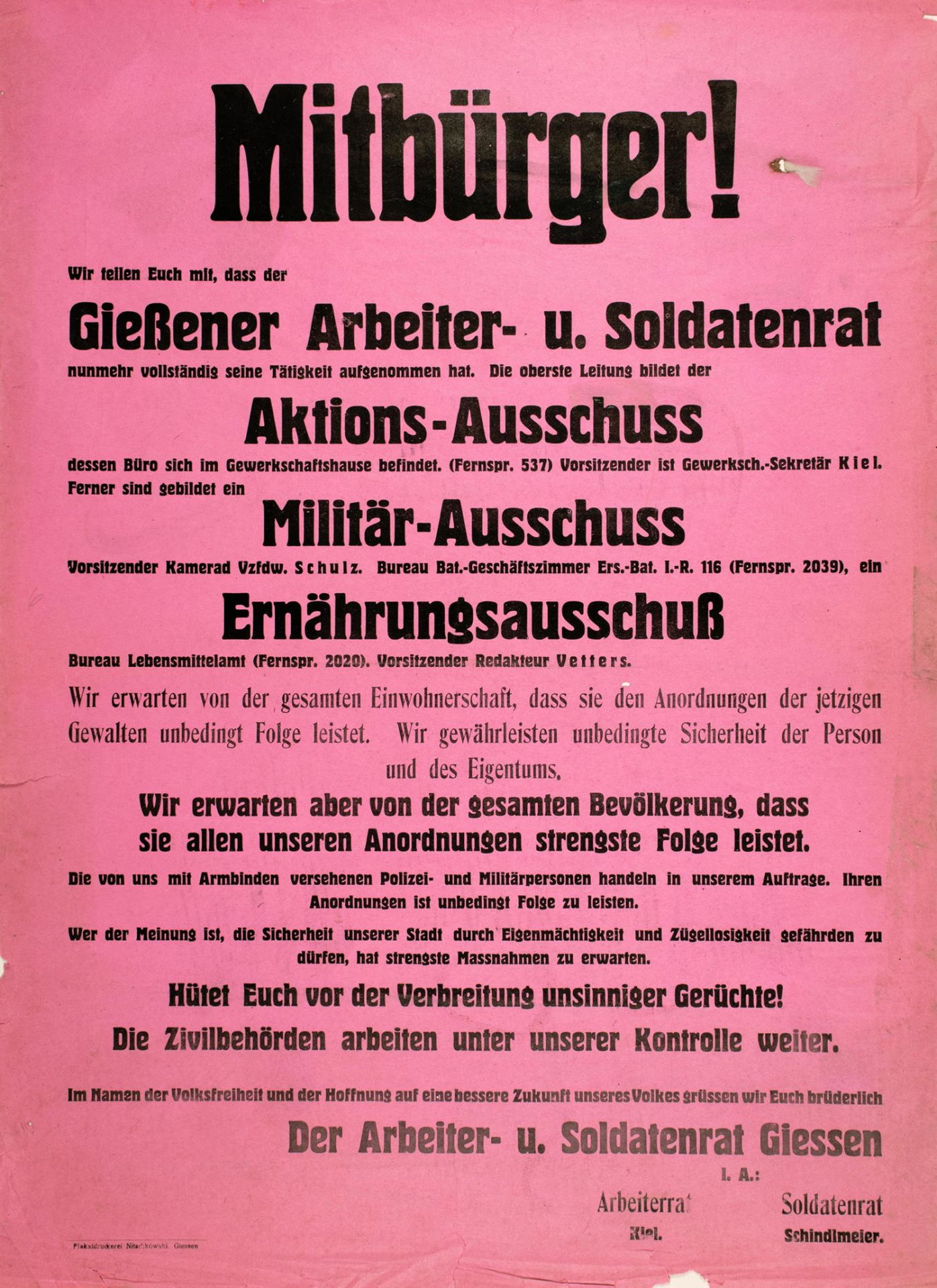 Plakate - Novemberrevolution. - Drei Plakate des Arbeiter- und Soldatenrates Gießen.