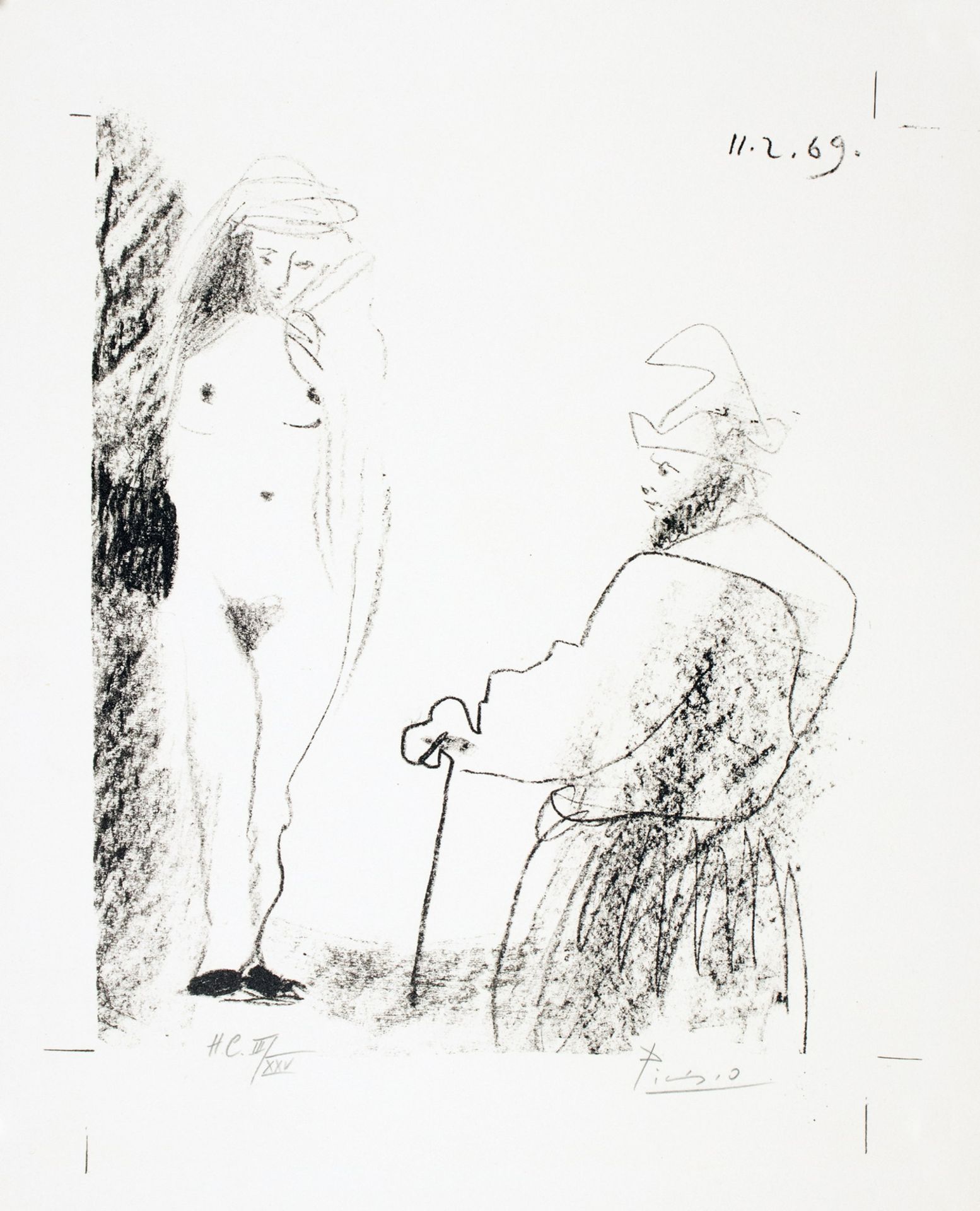 Pablo Picasso. Femme nue et homme à la canne.
