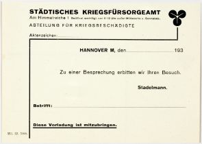 Kurt Schwitters - Sechs Drucksachen - Wohlfahrts- und Kriegsfürsorgeamt Hannover.