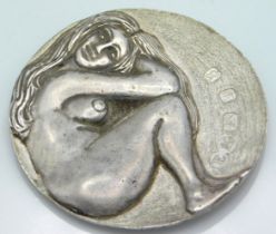 A Elizabeth II 1976 London silver figurative silver plaque depicting a nude female by Cornish silver
