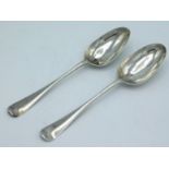 A pair of Georgian silver tablespoons, maker RM, 200mm long, approx. 125g