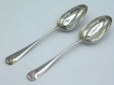 A pair of Georgian silver tablespoons, maker RM, 200mm long, approx. 125g