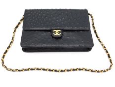 In original condition, Chanel black Ostrich leathe