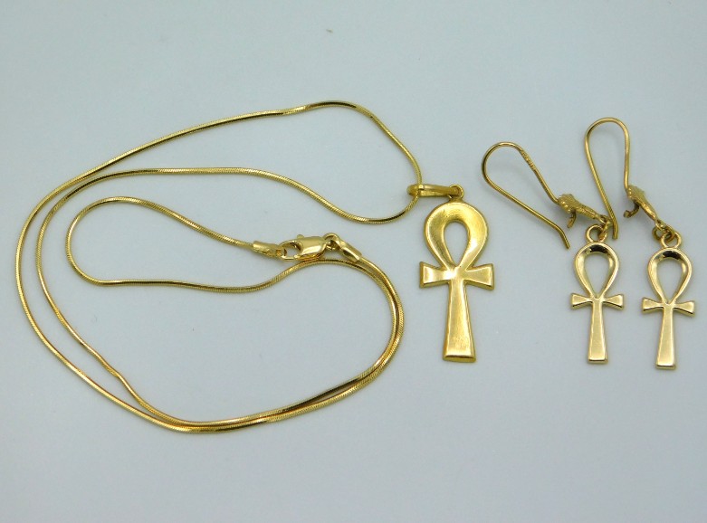 A matching Ankh earring & pendant set, foreign mar