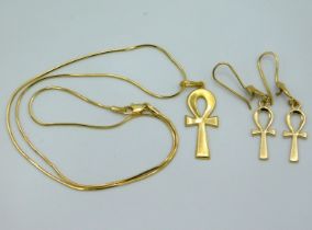 A matching Ankh earring & pendant set, foreign mar