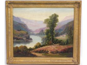 An antique oil on canvas depicting landscape with