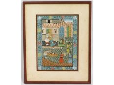 A framed gouache Mughal court scene, image size 24