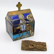 An antique champleve enamelling folk art reliquary