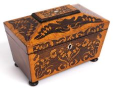 A Regency period inlaid rosewood tea caddy, 228mm