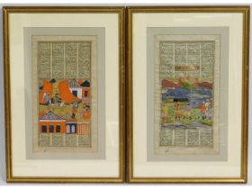 A pair of framed Islamic Persian illuminated pages