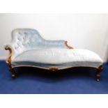 A Victorian rosewood chaise longue, 1778mm long, 8