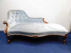 A Victorian rosewood chaise longue, 1778mm long, 8
