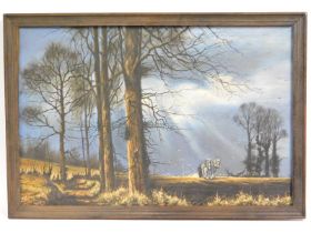John Trickett b.1953, oil on panel depicting copse