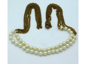 A 1992 Chanel imitation pearl & bronzed gold tone