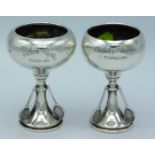 Two Birmingham silver tennis trophies, 1936 & 1937, by E & J Leek, 92mm tall, approx. 107.3g