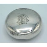 An 1897 Victorian Birmingham silver snuff box by John Millward Banks, monogrammed, 70mm diameter, ap