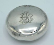 An 1897 Victorian Birmingham silver snuff box by John Millward Banks, monogrammed, 70mm diameter, ap