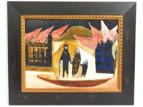 Patrick Hayman (1915-1988), a framed figurative oil on panel, 402mm x 300mm