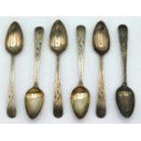 A set of six, 1830 William IV bright cut Newcastle silver teaspoons by Thomas Wheatley, 135mm long,