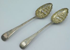 A pair of 1804 George III London silver berry spoo