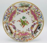 A 19thC. Vienna porcelain cabinet plate with bird, hazelnut, floral & fretwork decor, beehive mark t