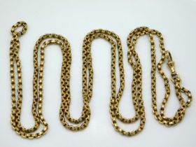 A substantial, 9ct gold, antique long guard chain, 62in long, 53.5g