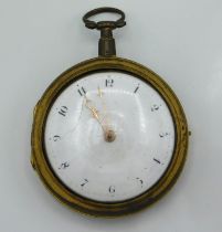 An 18thC. verge fusee gilt pocket watch with outer case, inscribed to movement William Graham, 123.3