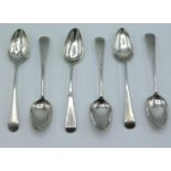 A set of six, 1802 George III London silver teaspoons by Samuel Godbehere, Edward Wigan & James Boul