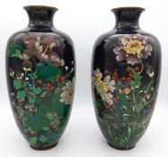 A pair of large, decorative Japanese cloisonne vas