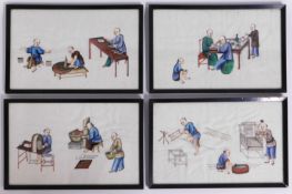 Four framed Chinese rice pictures depicting Druggi