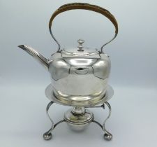 A 1922 antique silver plated spirit kettle & stand